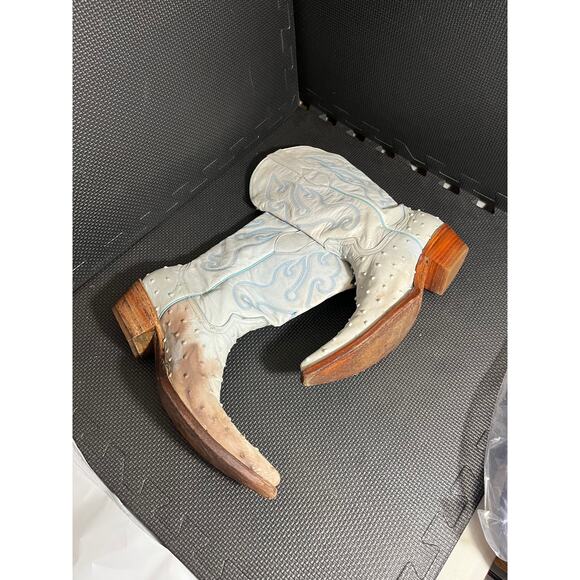 Los Altos Ostrich Cowboy Boots Light Blue Western Womens Size 9.5 Rodeo Leather - Picture 5 of 9